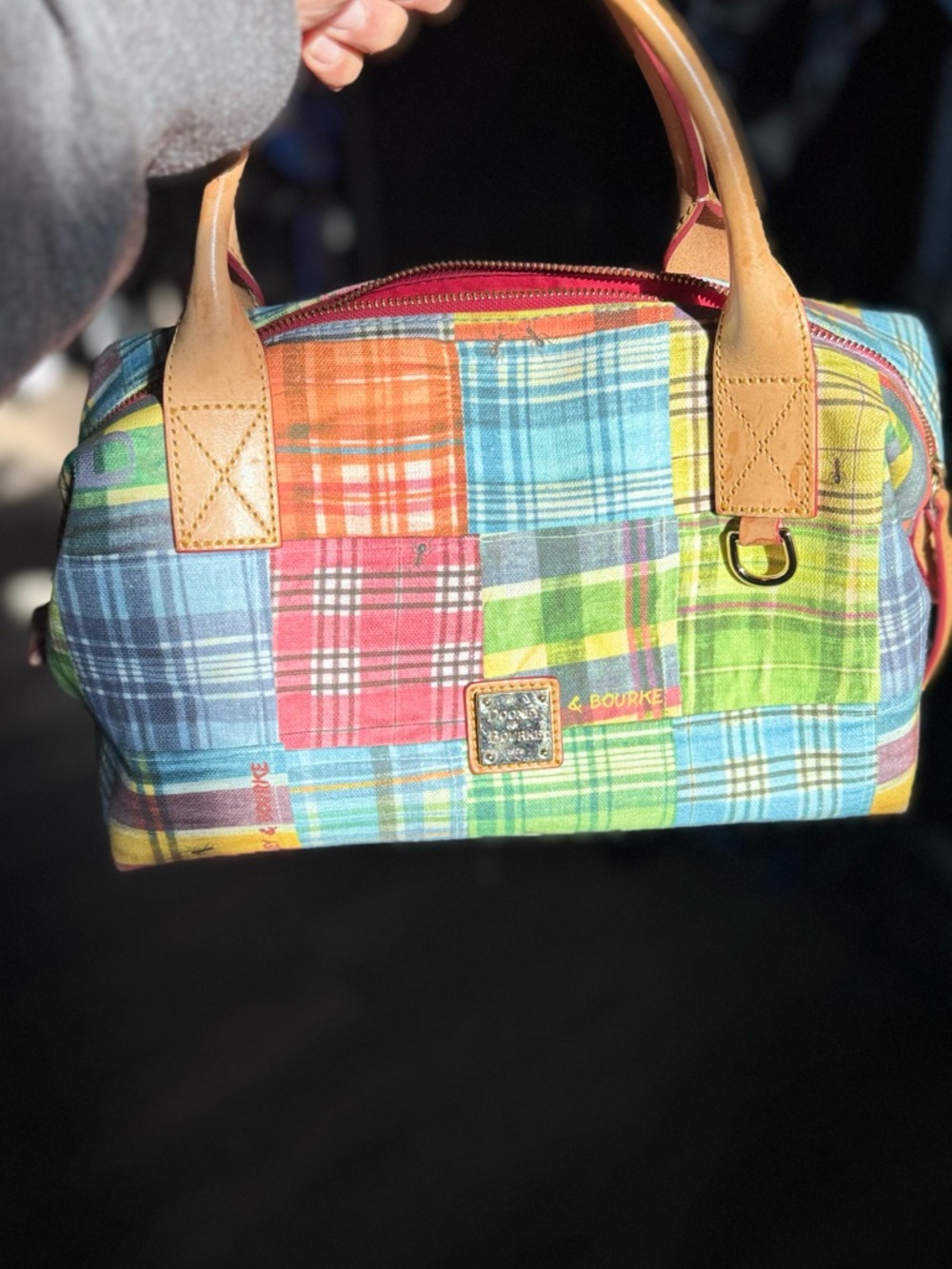 Dooney & Bourke Multicolor Plaid Satchel with Tan Trim